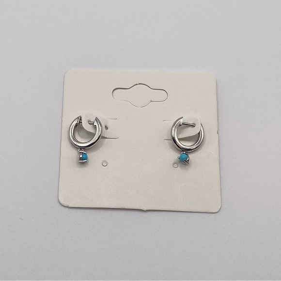 BABYGOLD 14K White Gold Turquoise Charm Huggies Earrings - Picture 3 of 10